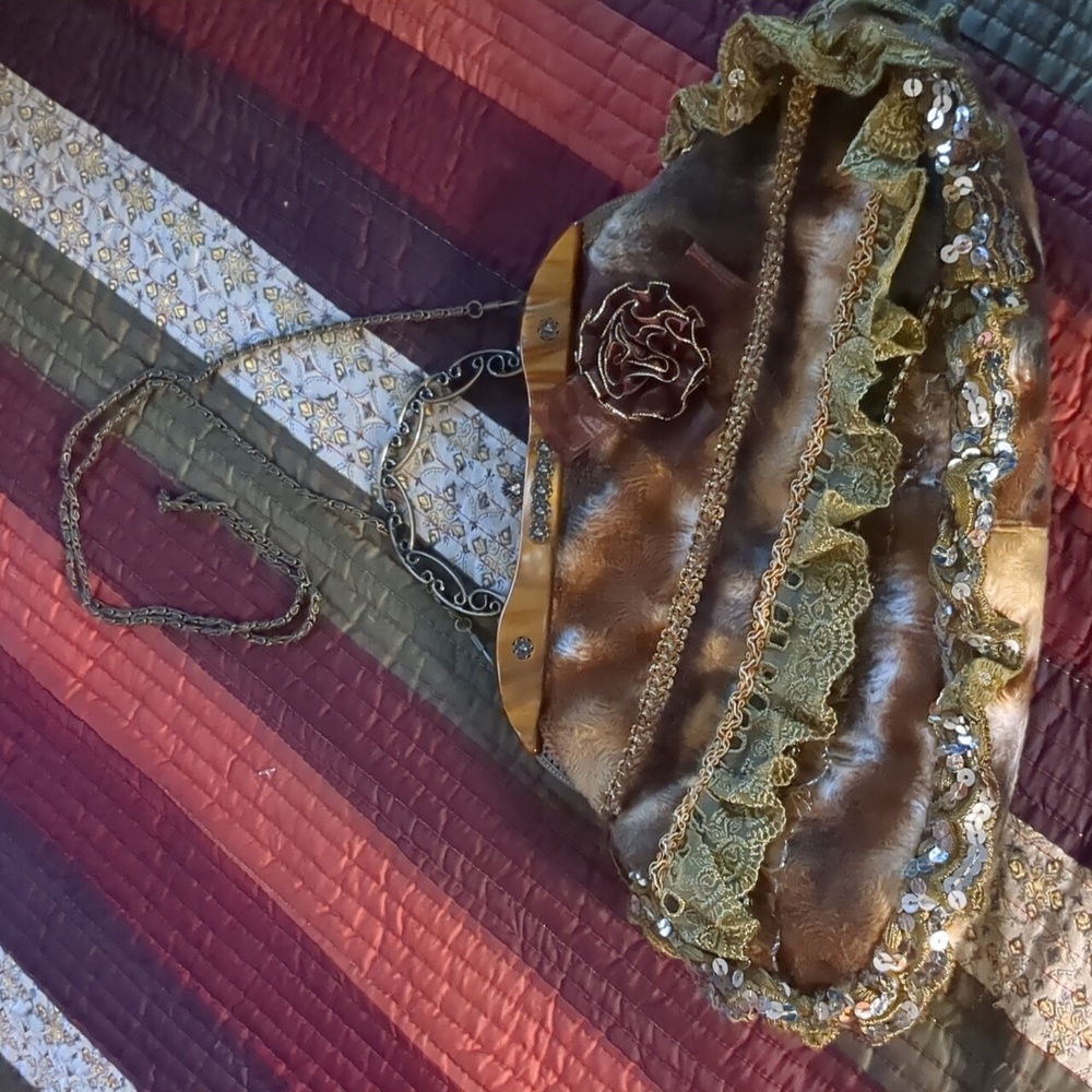 Vintage MEDUSA* evening bag clutch purse various trims chain strap dec handle